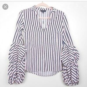 Stripe long sleeve puff sleeve blouse